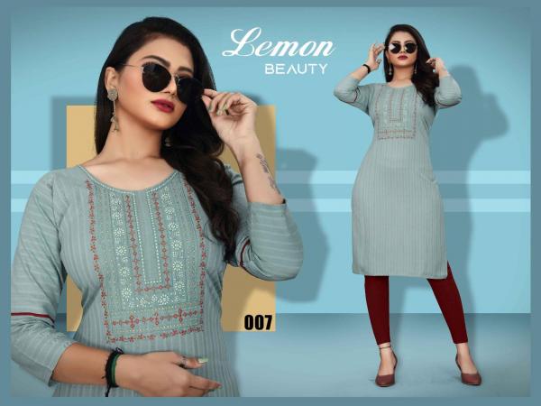 Trendy Lemon Rayon Designer Kurti Collection